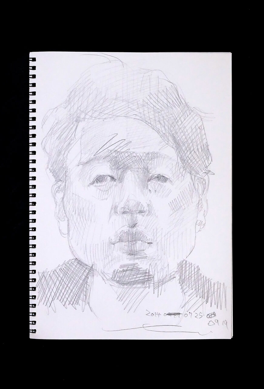 Contemporary artist SHINTAKU Tomoni's 2014/7/25 Self-portrait or pencil drawing