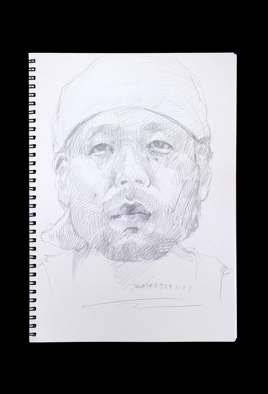 Contemporary artist SHINTAKU Tomoni's 2014/7/29 Self-portrait or pencil drawing