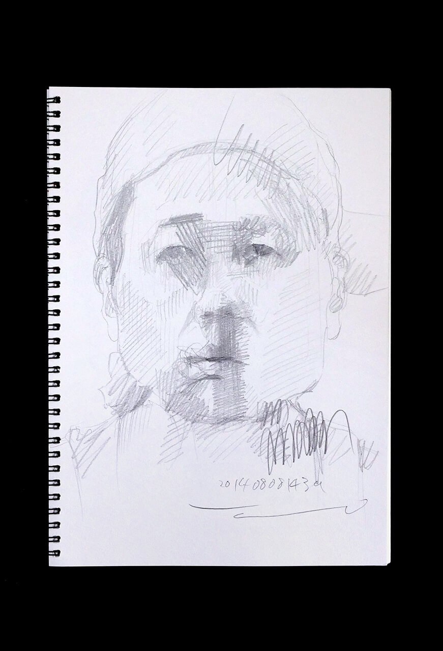 Contemporary artist SHINTAKU Tomoni's 2014/8/8 Self-portrait or pencil drawing