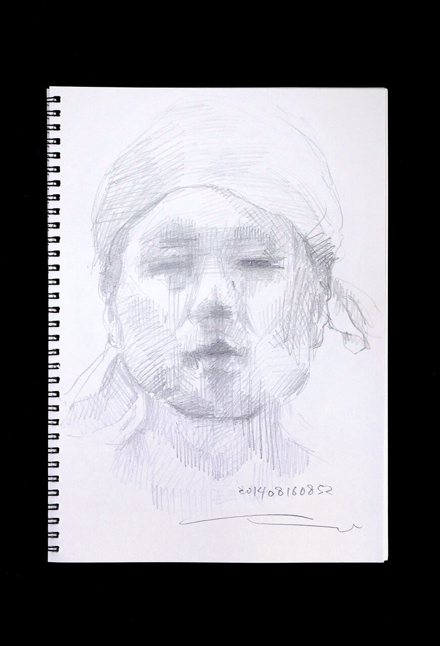 Contemporary artist SHINTAKU Tomoni's 2014/8/16 Self-portrait or pencil drawing