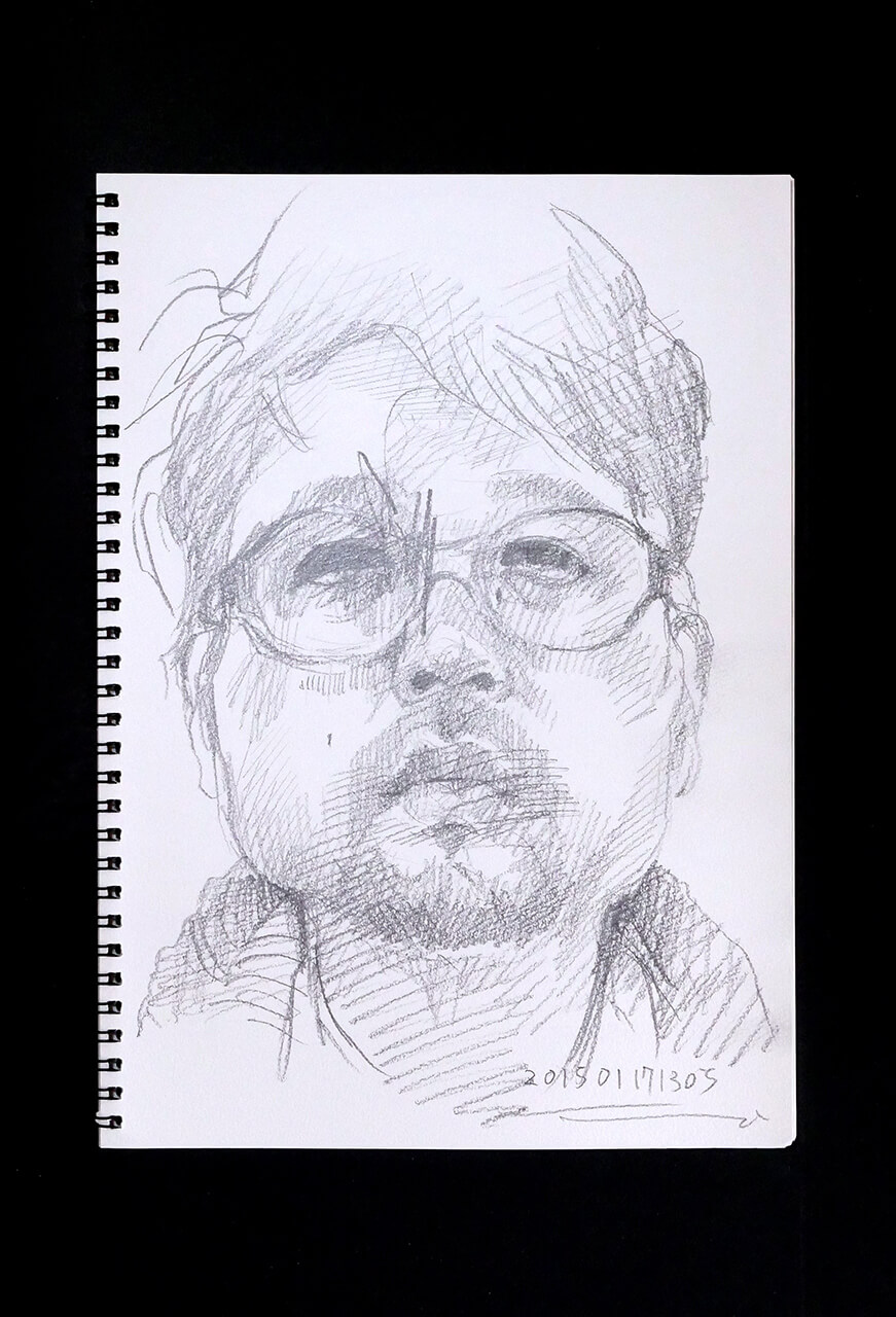 Contemporary artist SHINTAKU Tomoni's 2015/1/17 Self-portrait or pencil drawing