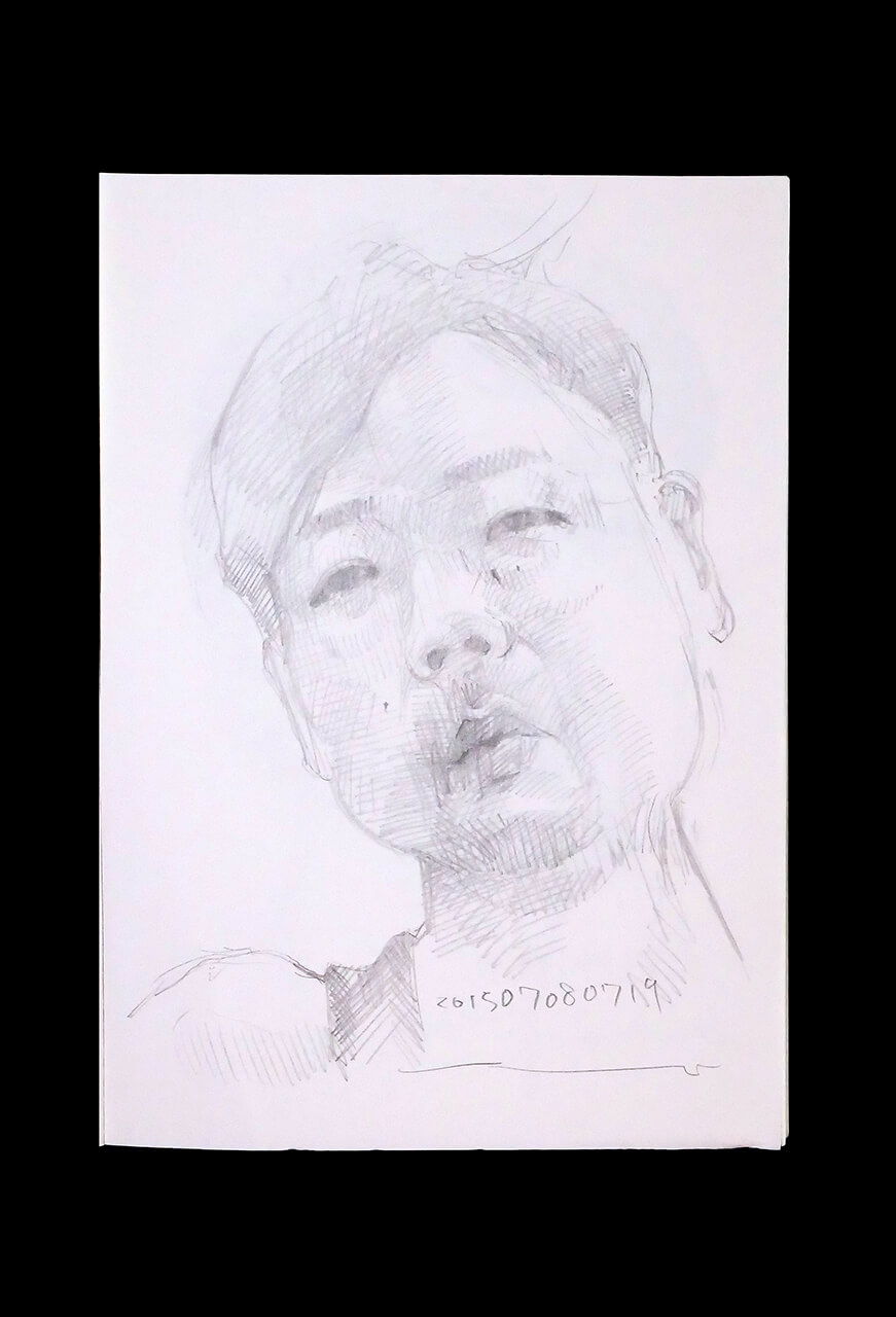 Contemporary artist SHINTAKU Tomoni's 2015/7/8 Self-portrait or pencil drawing