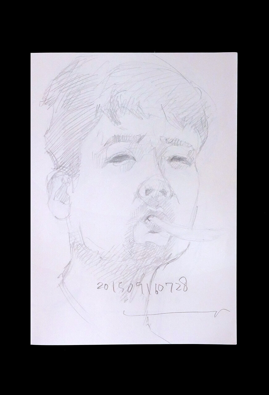 Contemporary artist SHINTAKU Tomoni's 2015/9/16 Self-portrait or pencil drawing