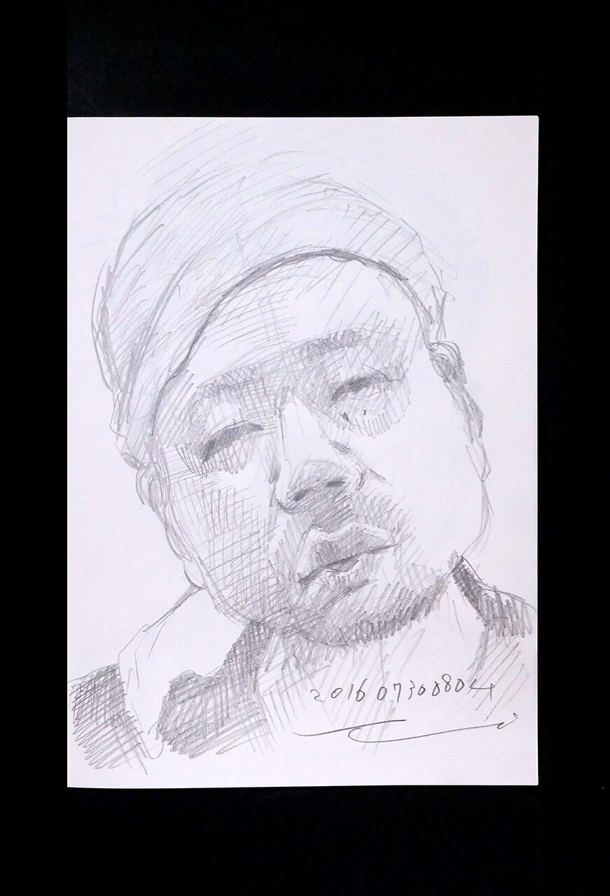 Contemporary artist SHINTAKU Tomoni's 2016/7/30 Self-portrait or pencil drawing