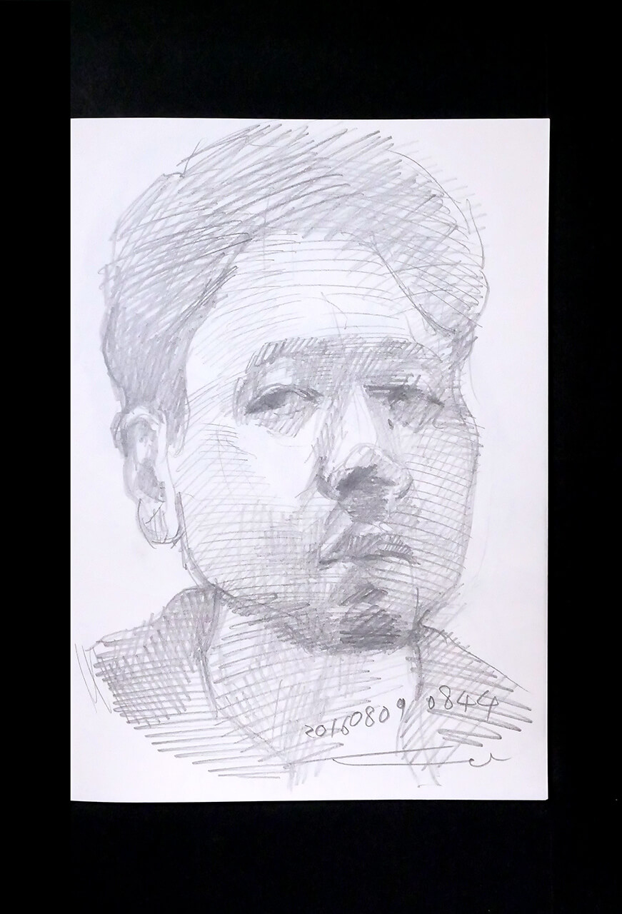 Contemporary artist SHINTAKU Tomoni's 2016/8/9 Self-portrait or pencil drawing