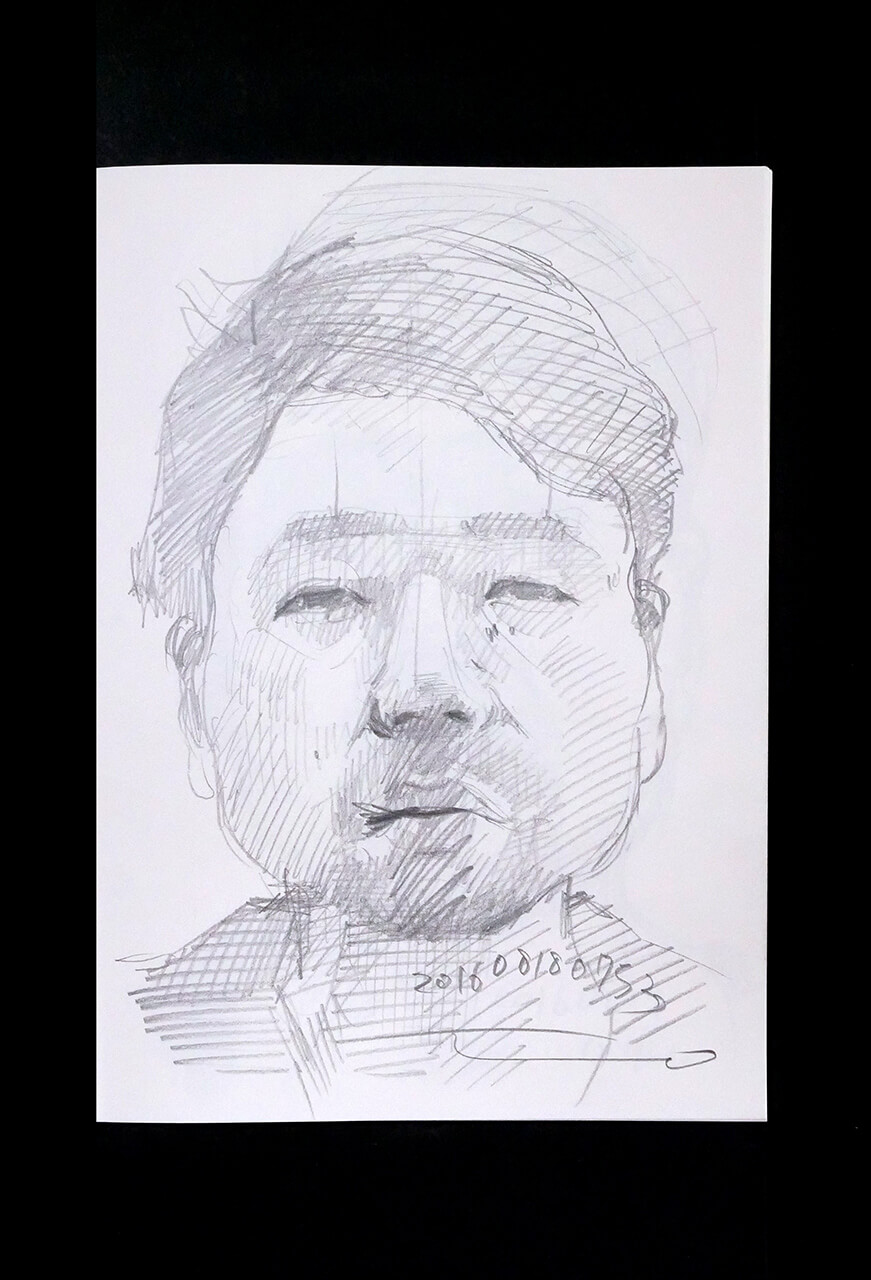 Contemporary artist SHINTAKU Tomoni's 2016/8/18 Self-portrait or pencil drawing