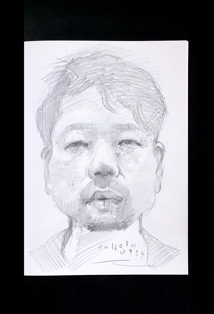 Contemporary artist SHINTAKU Tomoni's 2016/8/21 Self-portrait or pencil drawing