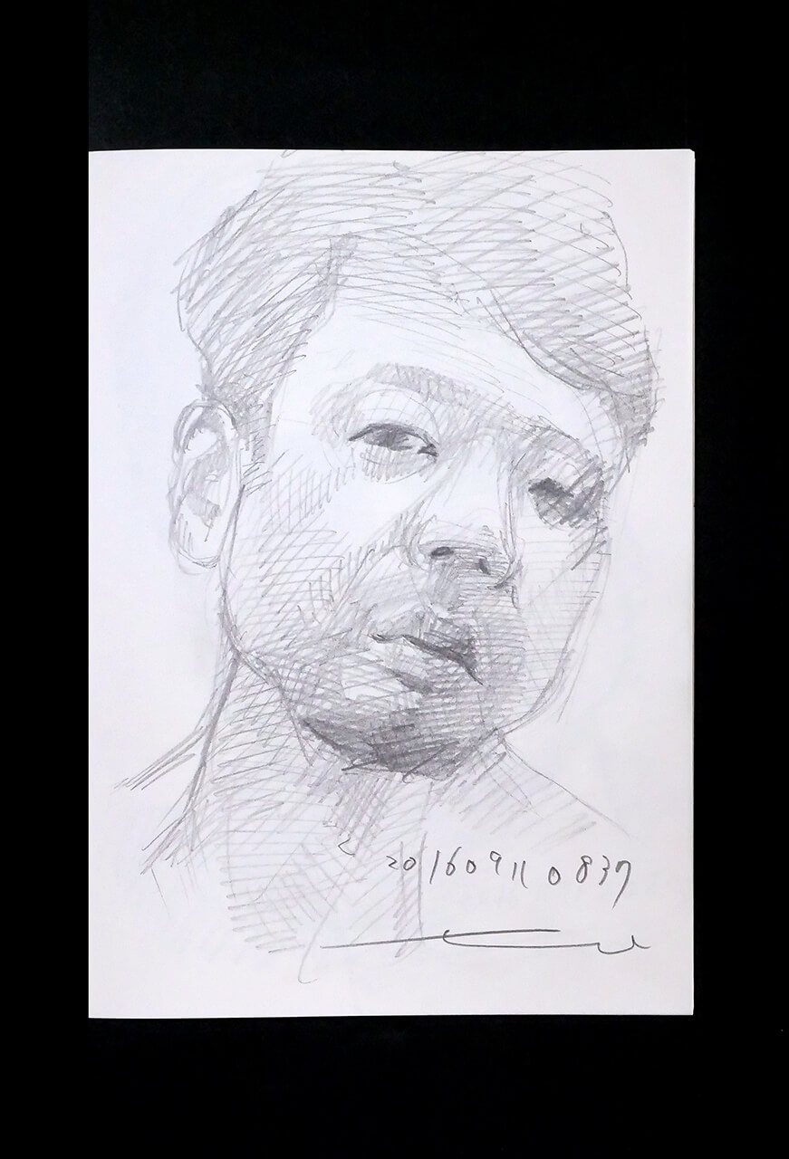 Contemporary artist SHINTAKU Tomoni's 2016/9/11 Self-portrait or pencil drawing