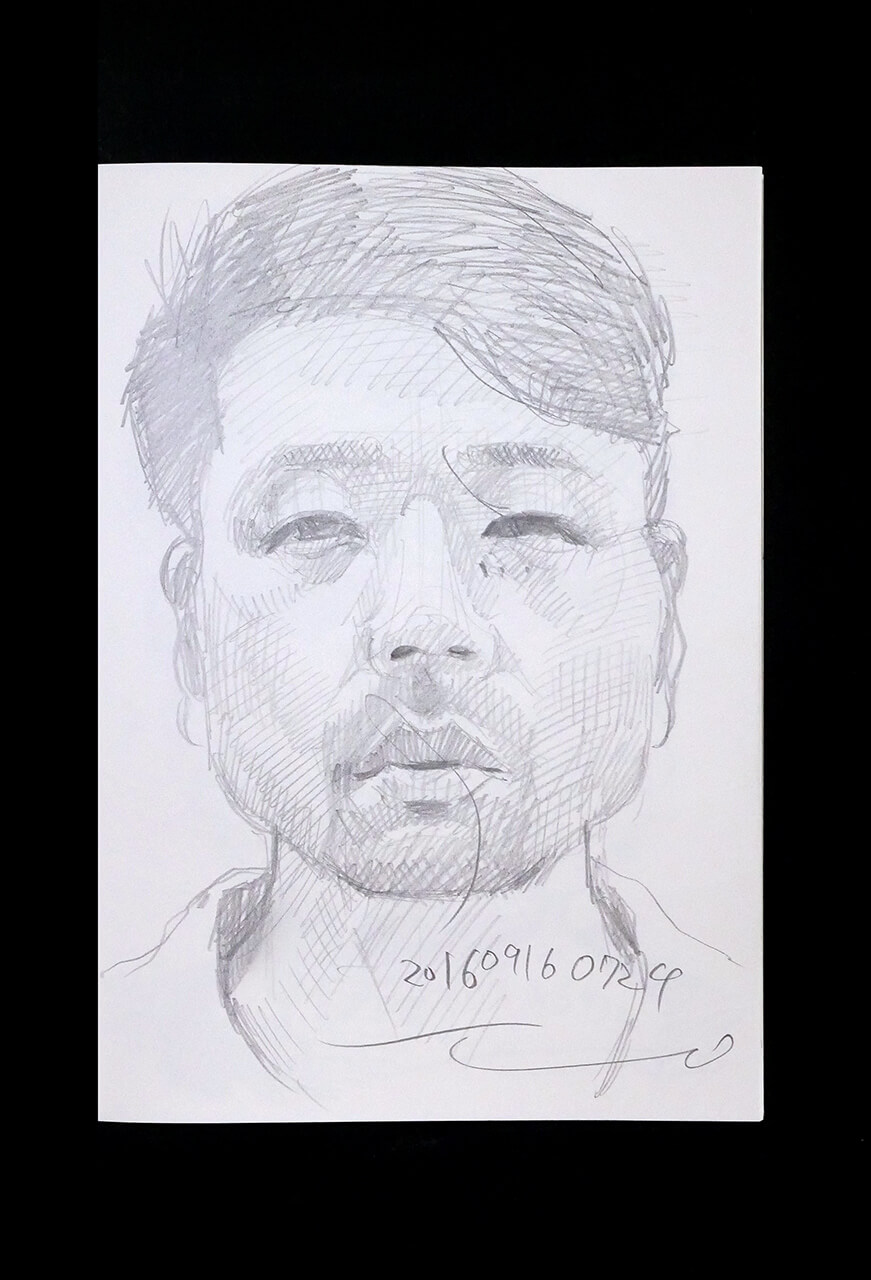 Contemporary artist SHINTAKU Tomoni's 2016/9/16 Self-portrait or pencil drawing