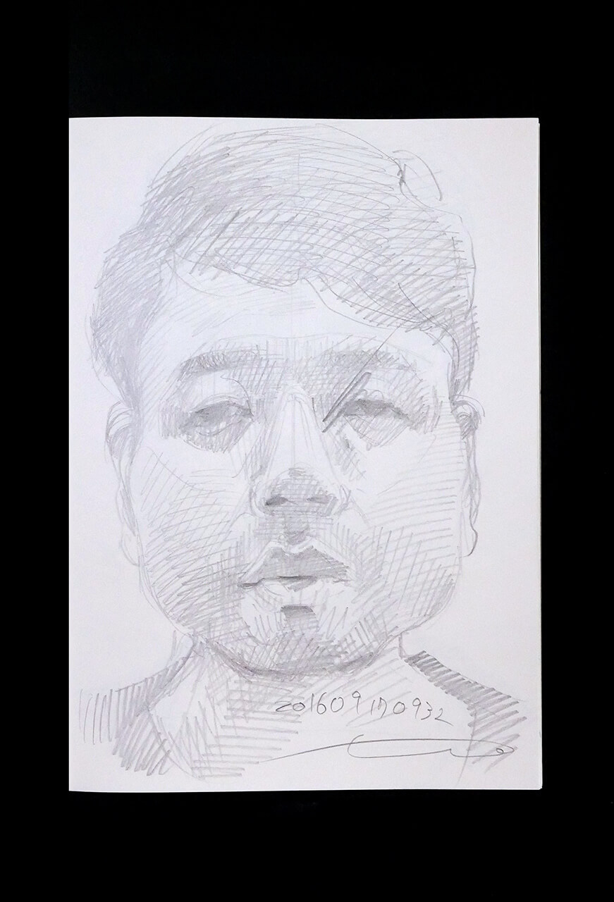 Contemporary artist SHINTAKU Tomoni's 2016/9/17 Self-portrait or pencil drawing