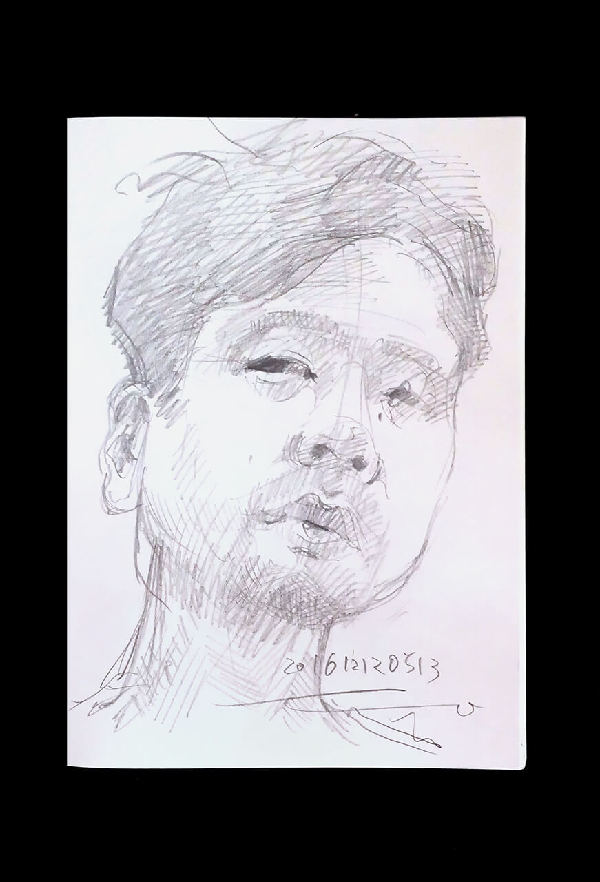 Contemporary artist SHINTAKU Tomoni's 2016/12/12 Self-portrait or pencil drawing