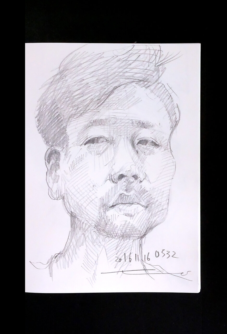 Contemporary artist SHINTAKU Tomoni's 2016/12/16 Self-portrait or pencil drawing