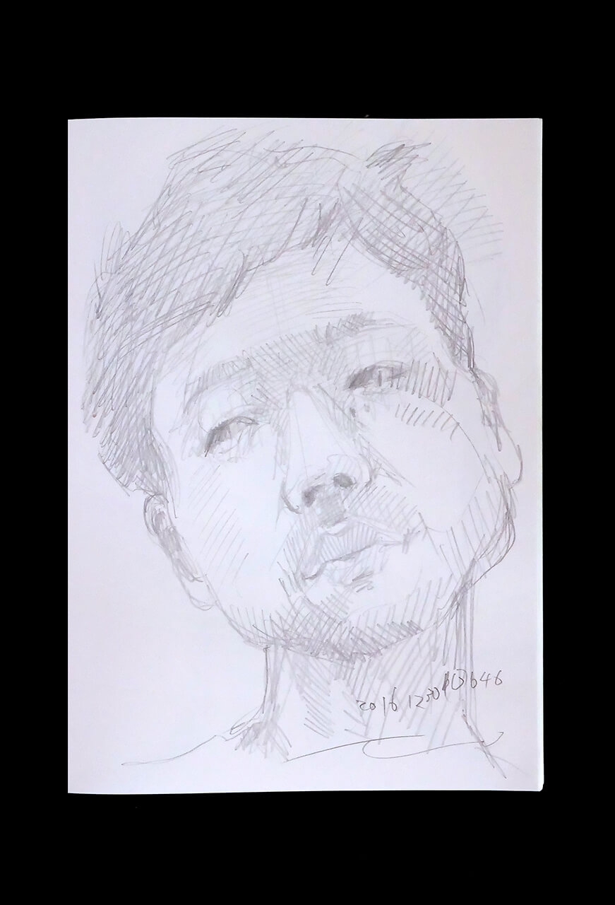 Contemporary artist SHINTAKU Tomoni's 2016/12/30 Self-portrait or pencil drawing