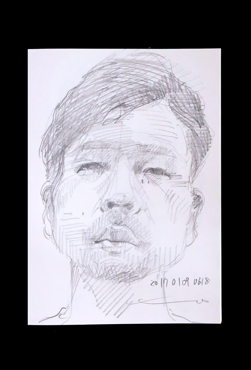 Contemporary artist SHINTAKU Tomoni's 2017/1/9 Self-portrait or pencil drawing