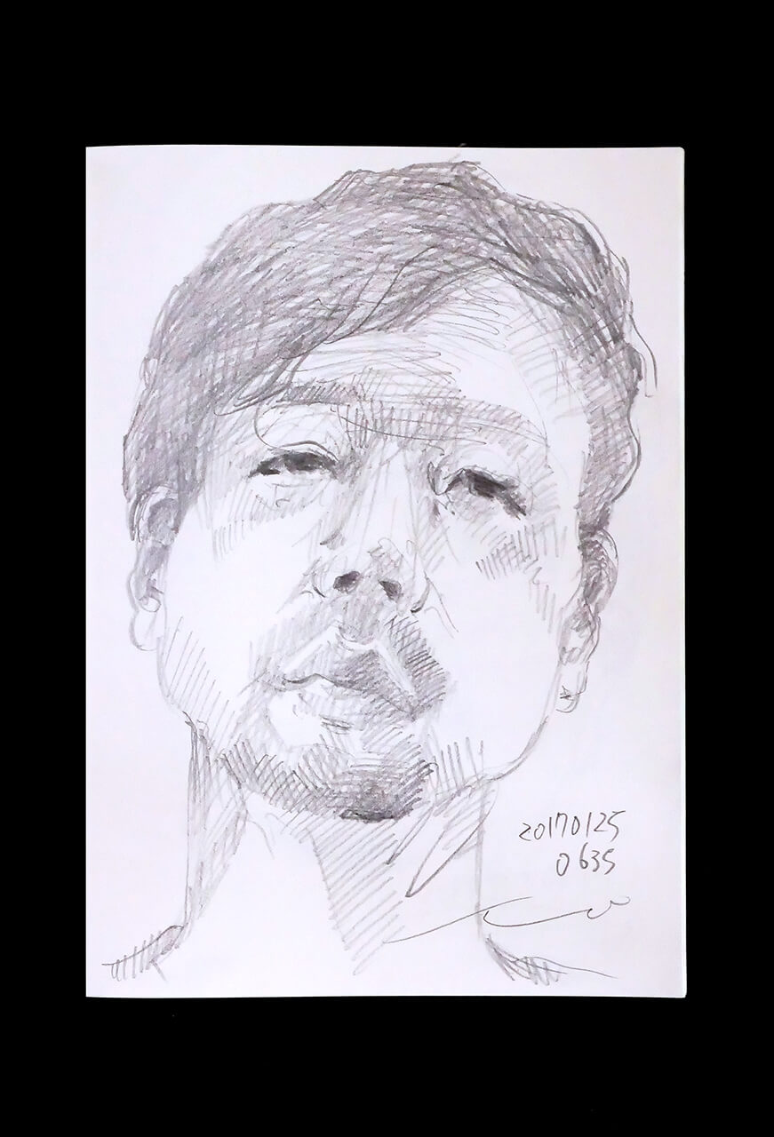 Contemporary artist SHINTAKU Tomoni's 2017/1/25 Self-portrait or pencil drawing