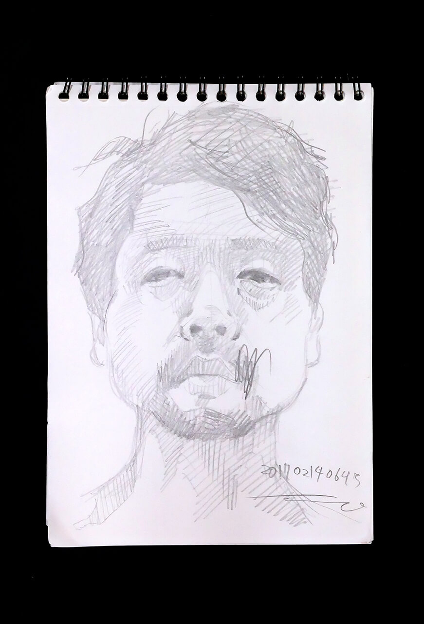 Contemporary artist SHINTAKU Tomoni's 2017/2/14 Self-portrait or pencil drawing