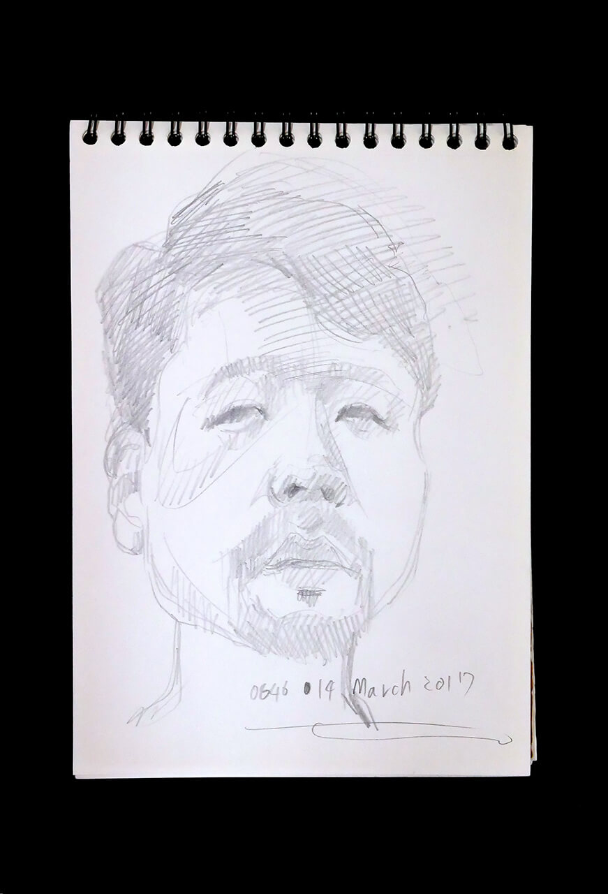 Contemporary artist SHINTAKU Tomoni's 2017/3/14 Self-portrait or pencil drawing
