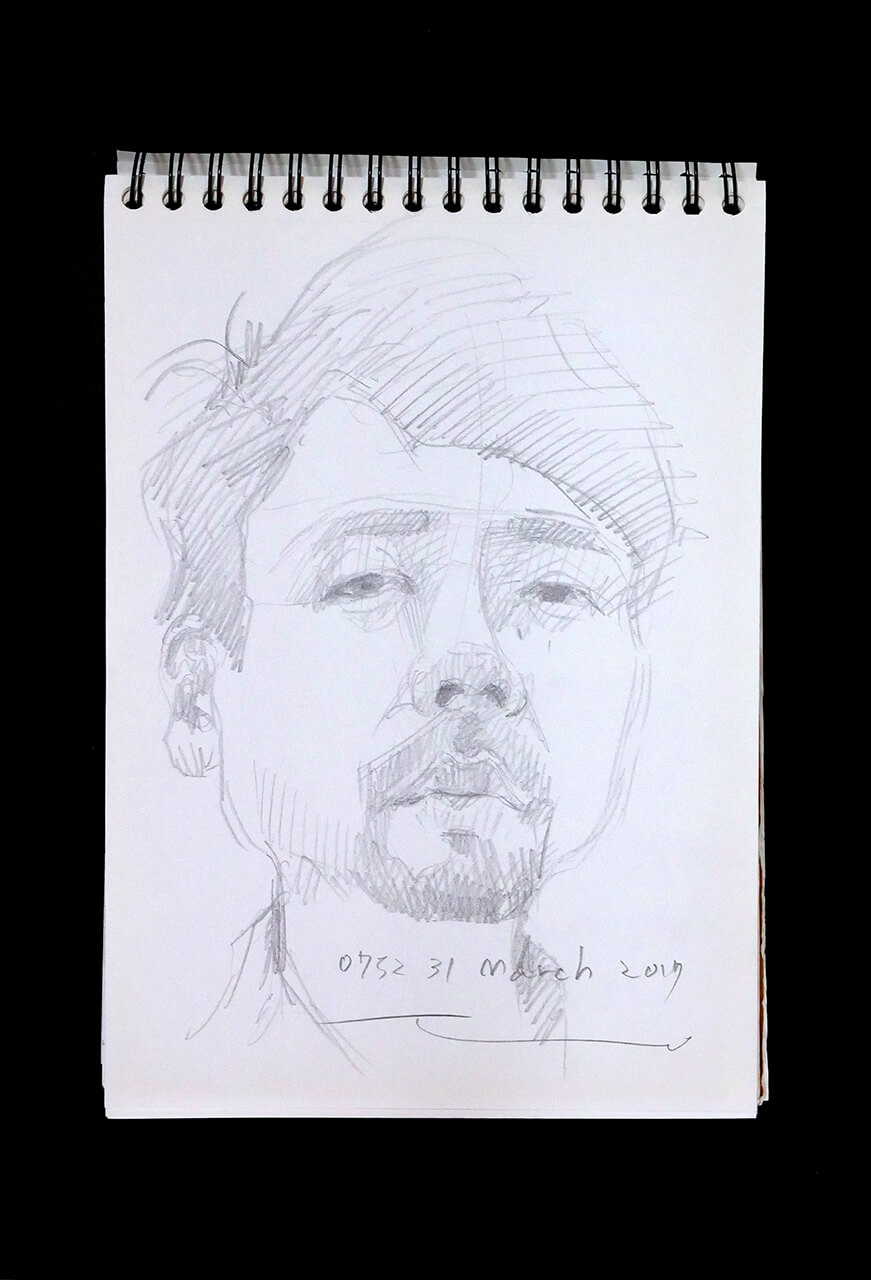 Contemporary artist SHINTAKU Tomoni's 2017/3/31 Self-portrait or pencil drawing