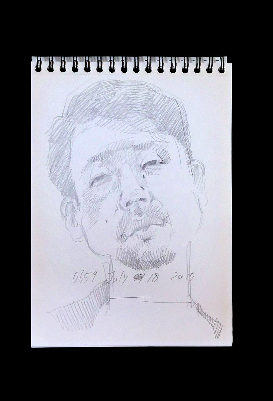Contemporary artist SHINTAKU Tomoni's 2017/7/18 Self-portrait or pencil drawing