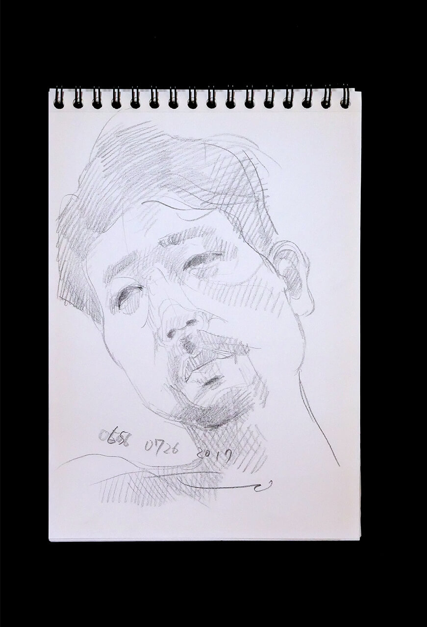 Contemporary artist SHINTAKU Tomoni's 2017/7/26 Self-portrait or pencil drawing