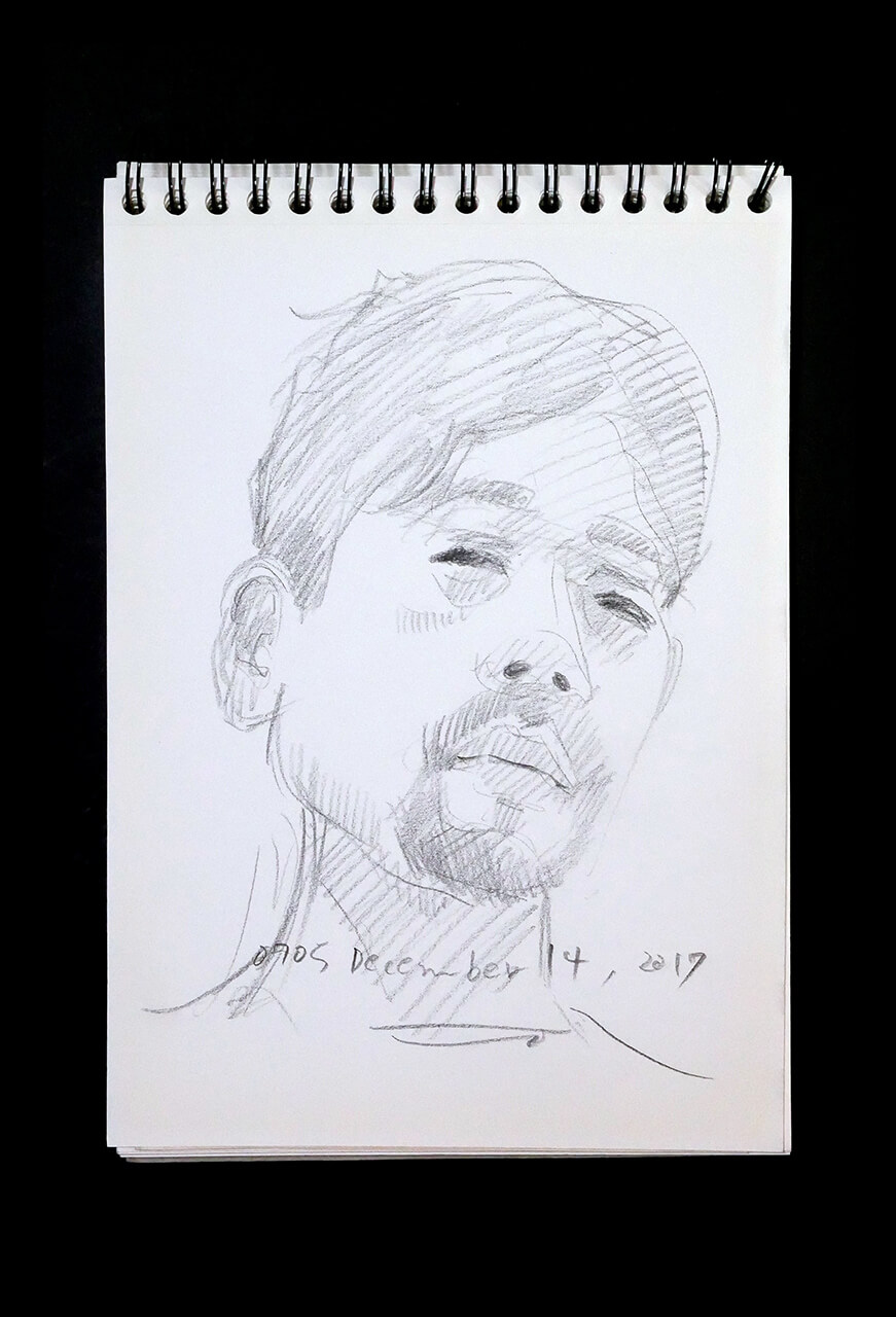 Contemporary artist SHINTAKU Tomoni's 2017/12/14 Self-portrait or pencil drawing