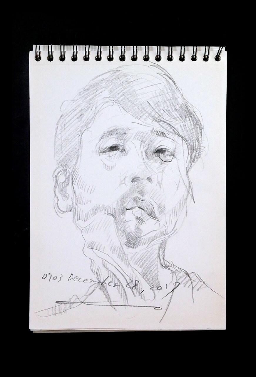 Contemporary artist SHINTAKU Tomoni's 2017/12/28 Self-portrait or pencil drawing