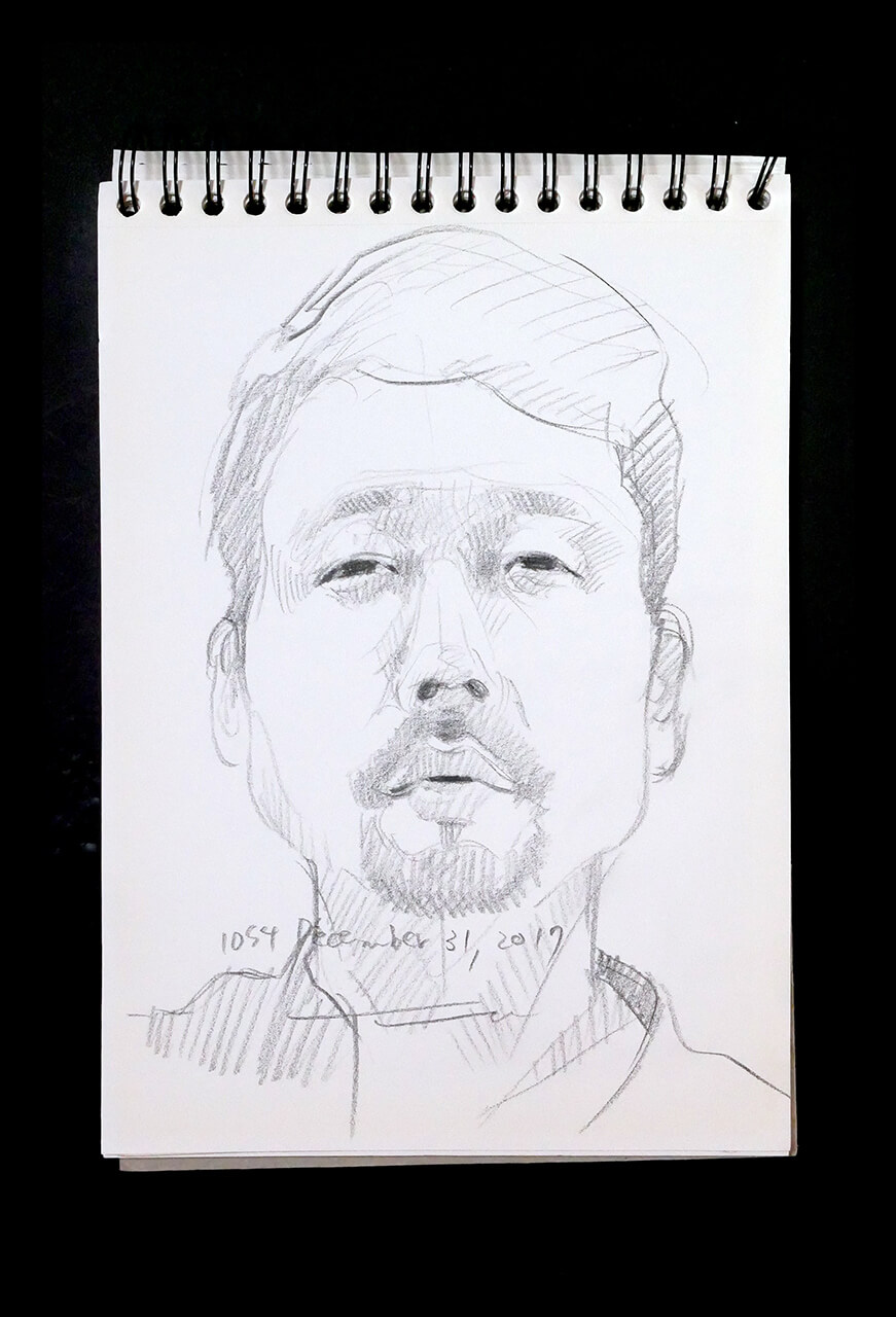 Contemporary artist SHINTAKU Tomoni's 2017/12/31 Self-portrait or pencil drawing