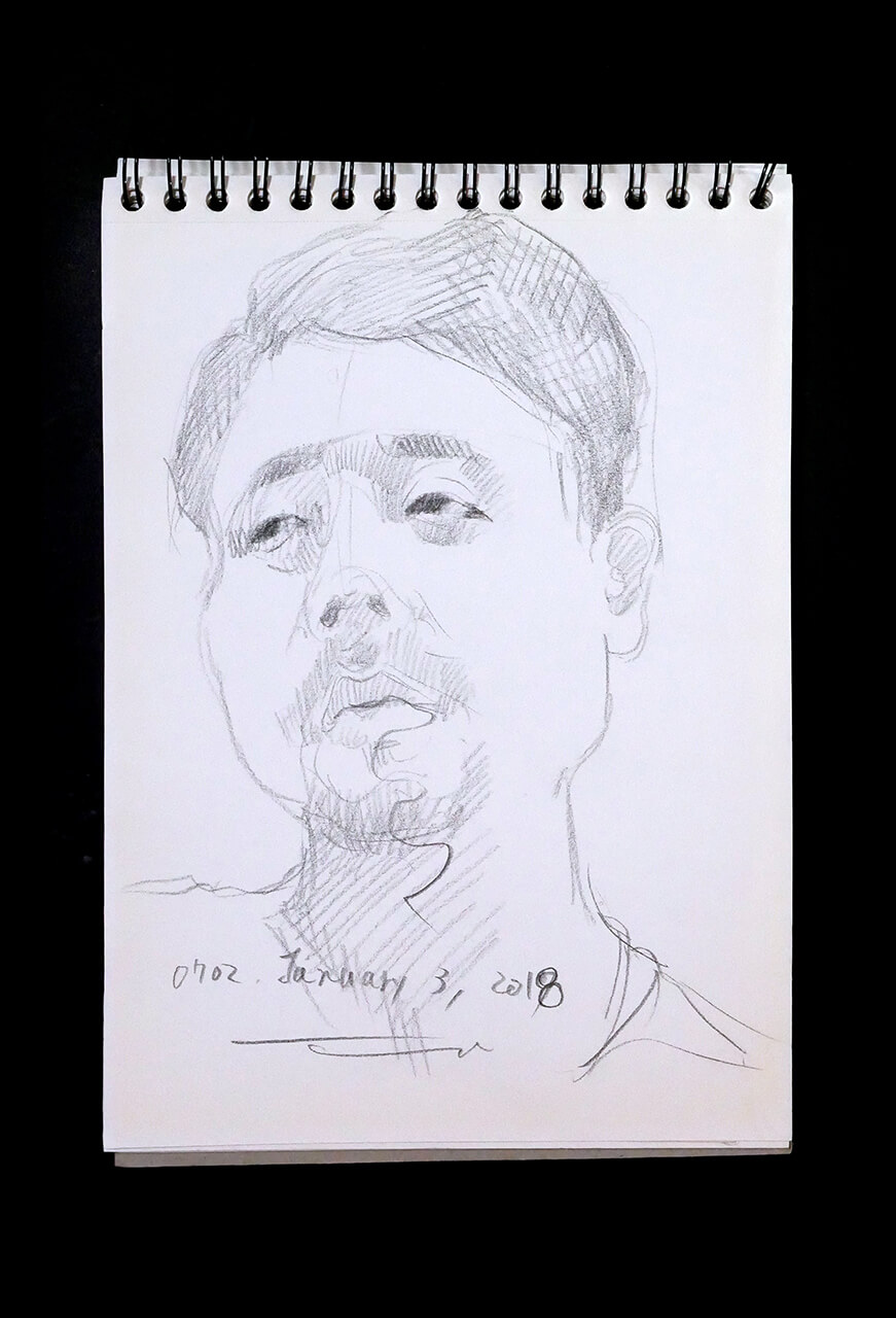 Contemporary artist SHINTAKU Tomoni's 2018/1/3 Self-portrait or pencil drawing