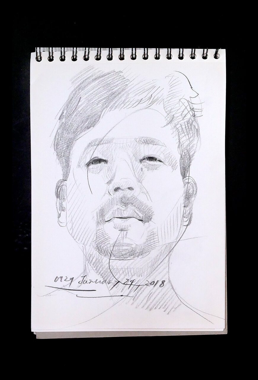 Contemporary artist SHINTAKU Tomoni's 2018/1/24 Self-portrait or pencil drawing