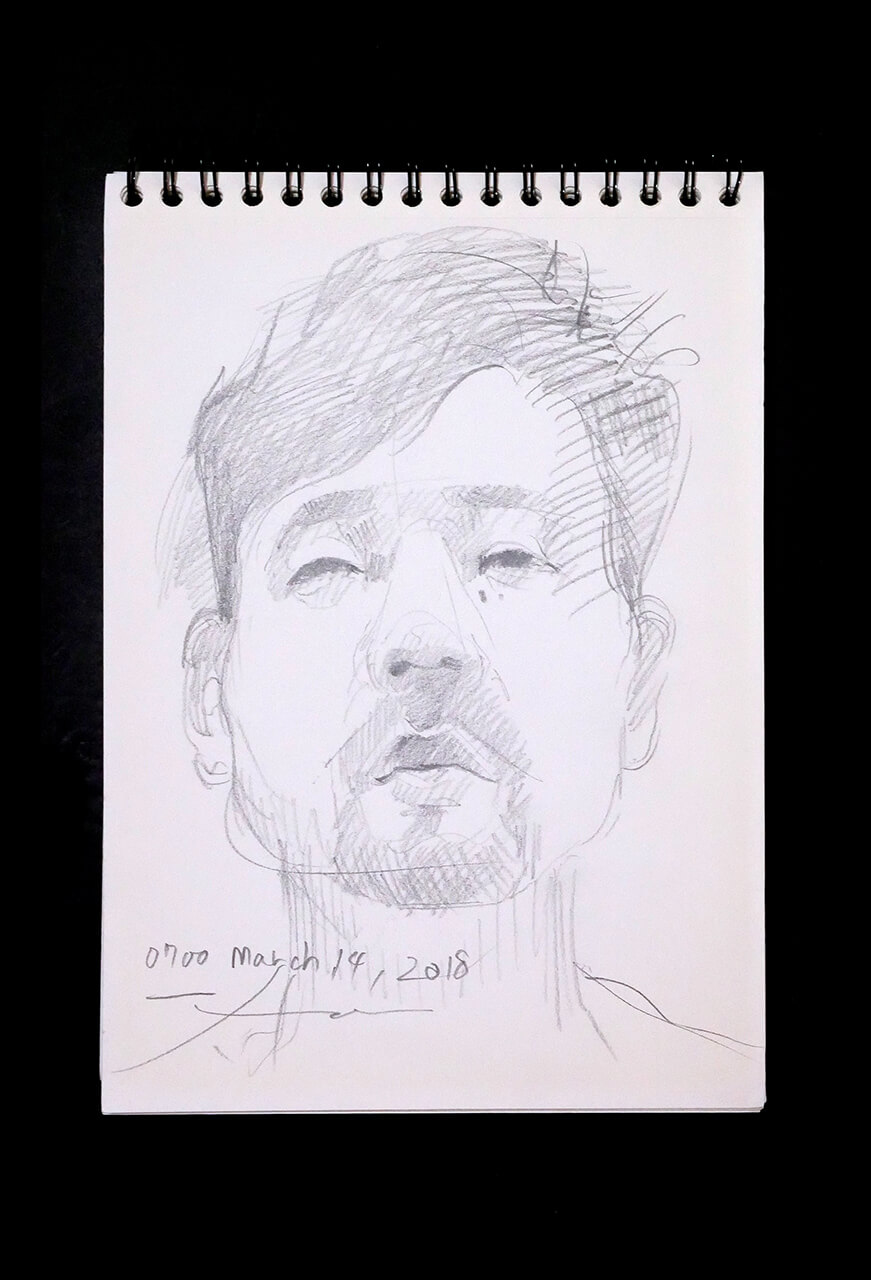 Contemporary artist SHINTAKU Tomoni's 2018/3/14 Self-portrait or pencil drawing