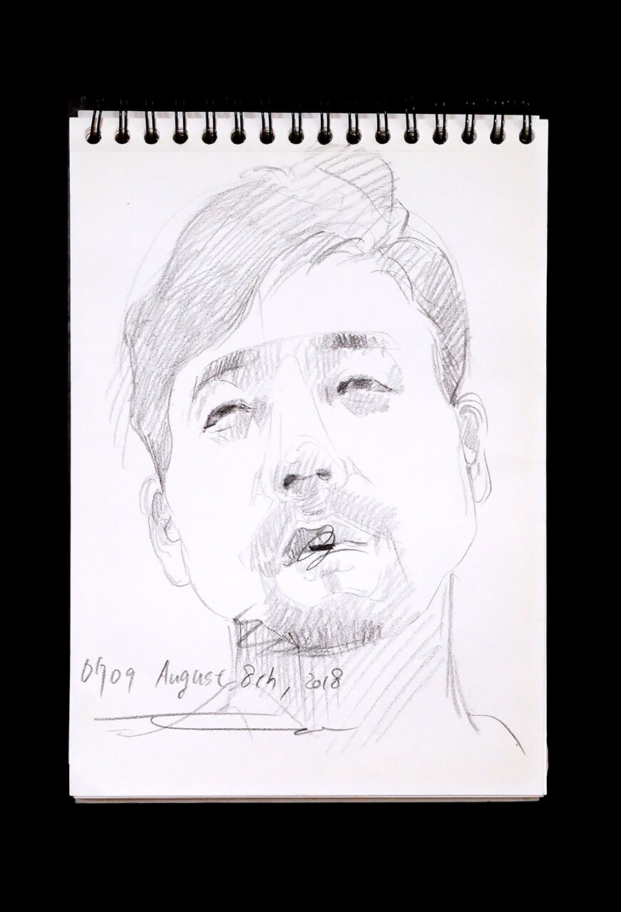 Contemporary artist SHINTAKU Tomoni's 2018/8/8 Self-portrait or pencil drawing