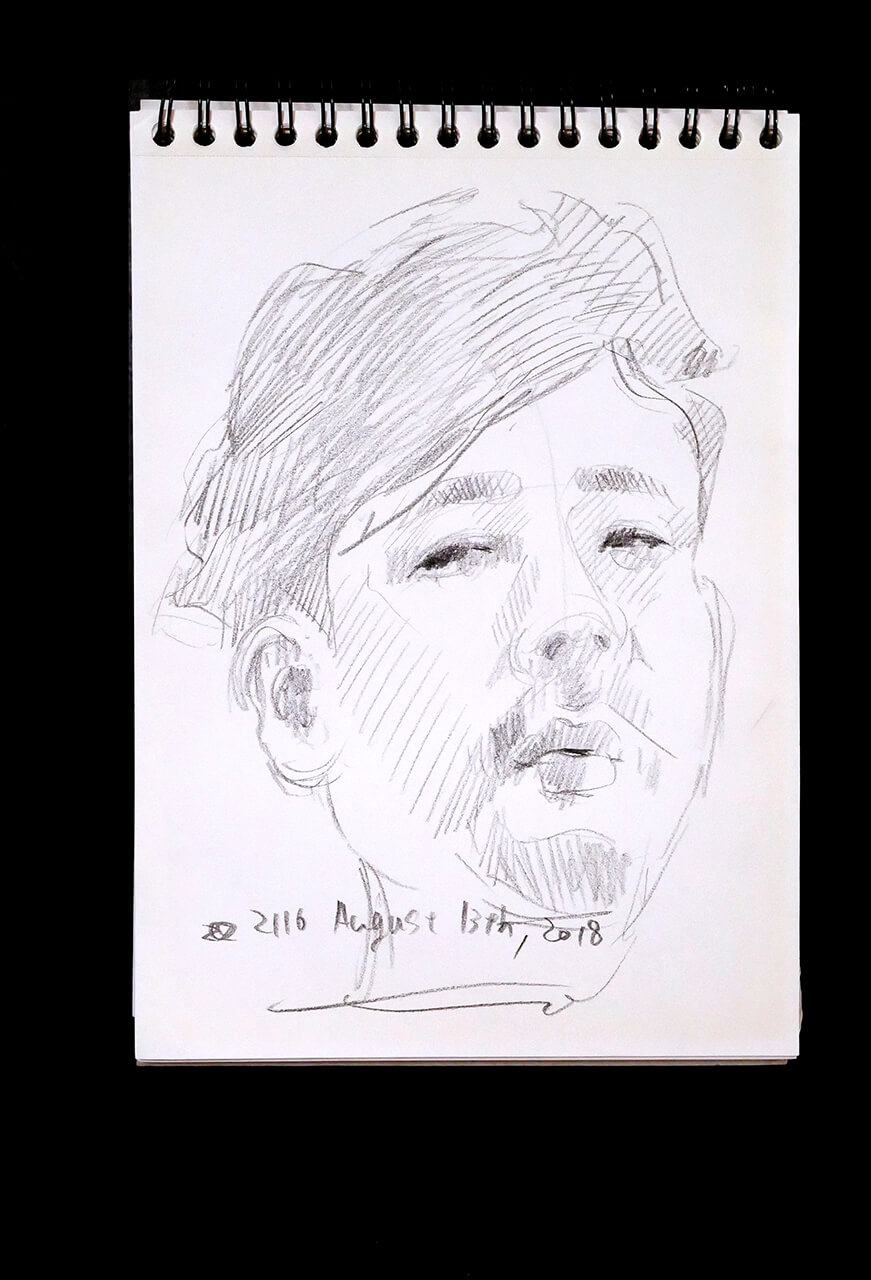 Contemporary artist SHINTAKU Tomoni's 2018/8/13 Self-portrait or pencil drawing