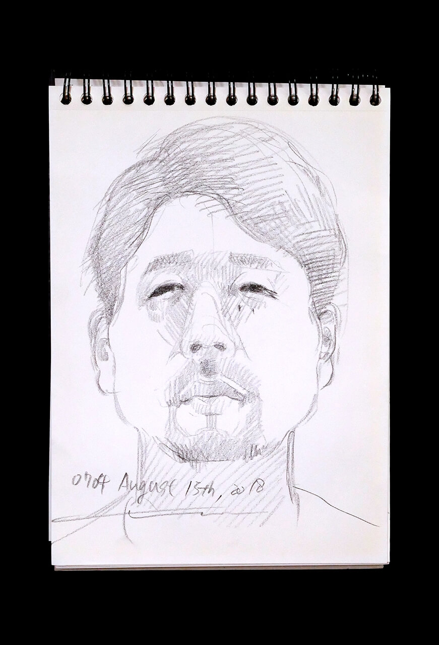 Contemporary artist SHINTAKU Tomoni's 2018/8/15 Self-portrait or pencil drawing
