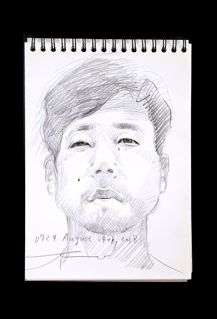 Contemporary artist SHINTAKU Tomoni's 2018/8/24 Self-portrait or pencil drawing