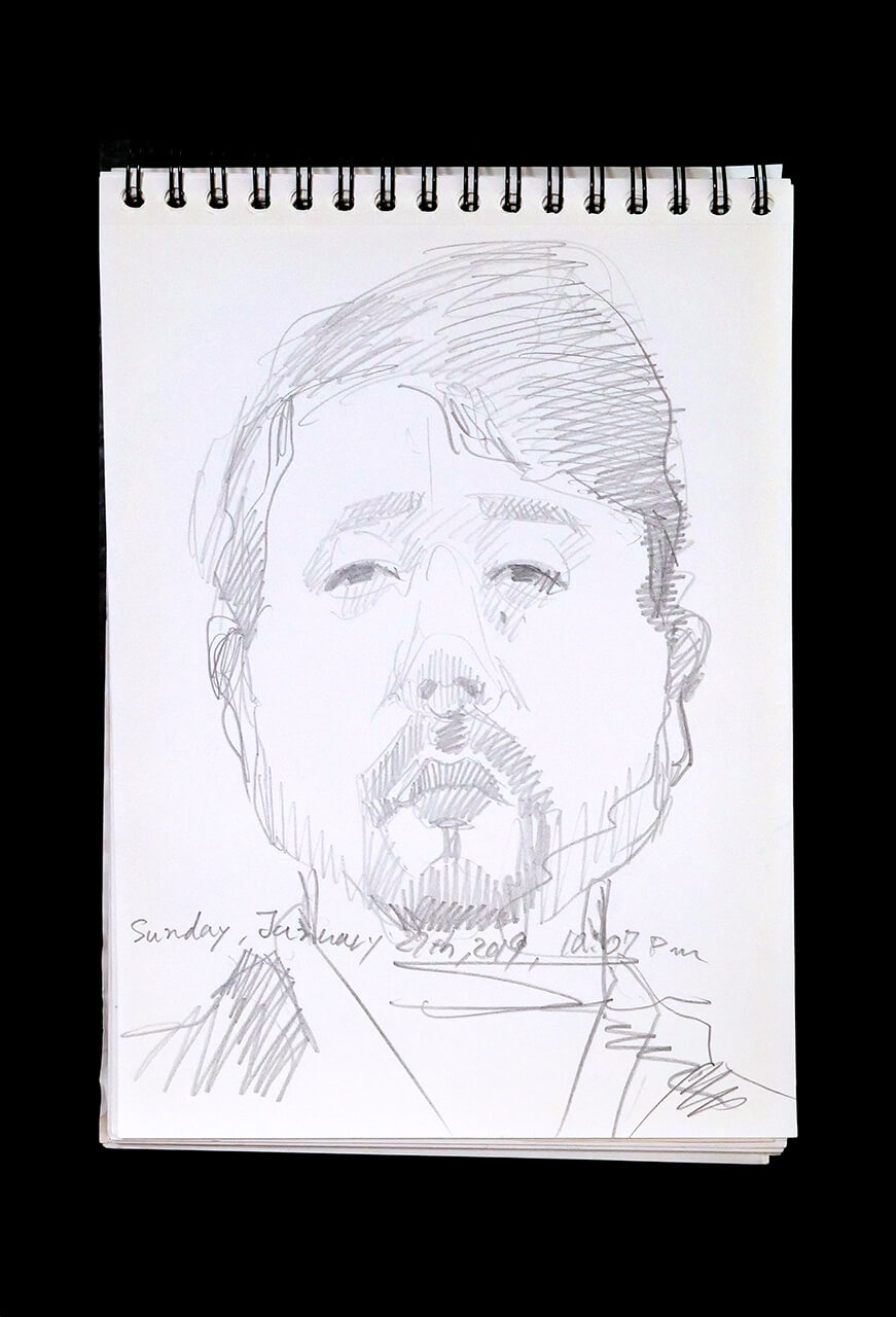 Contemporary artist SHINTAKU Tomoni's 2019/1/27 Self-portrait or pencil drawing