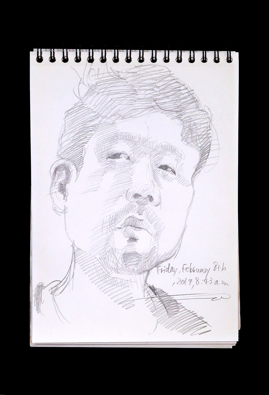 Contemporary artist SHINTAKU Tomoni's 2019/2/8 Self-portrait or pencil drawing