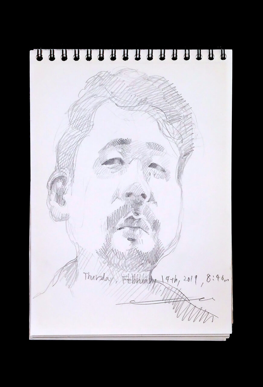 Contemporary artist SHINTAKU Tomoni's 2019/2/14 Self-portrait or pencil drawing