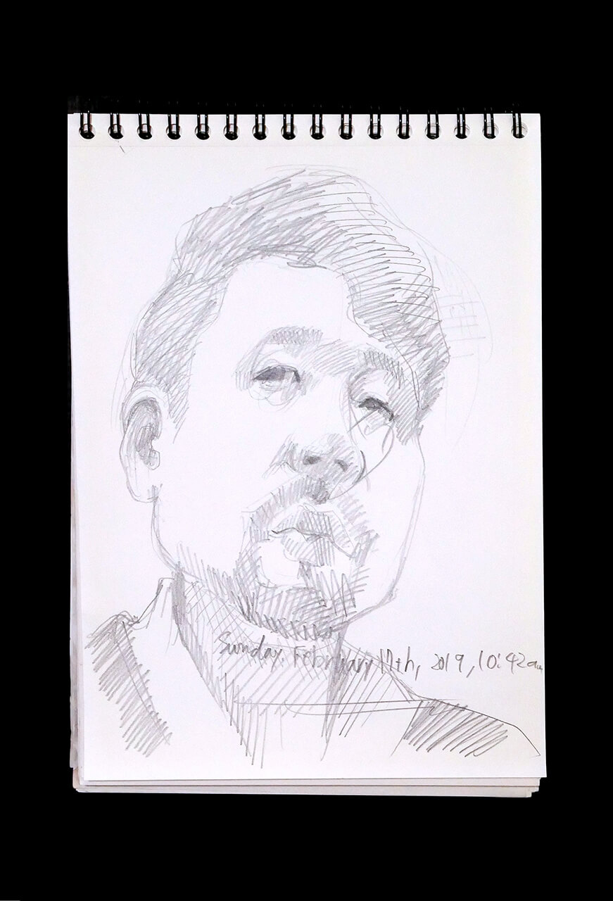 Contemporary artist SHINTAKU Tomoni's 2019/2/17 Self-portrait or pencil drawing