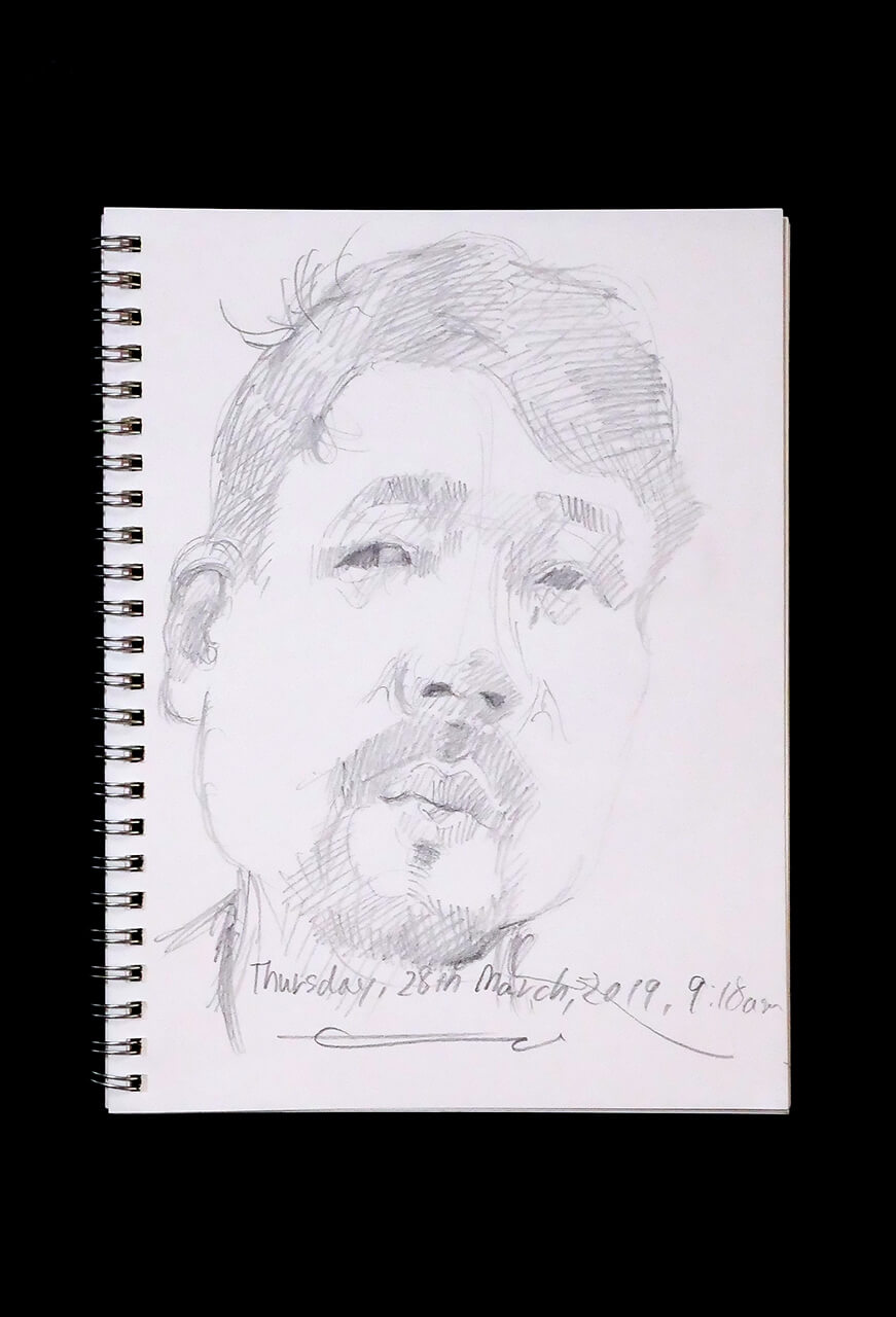 Contemporary artist SHINTAKU Tomoni's 2019/3/28 Self-portrait or pencil drawing