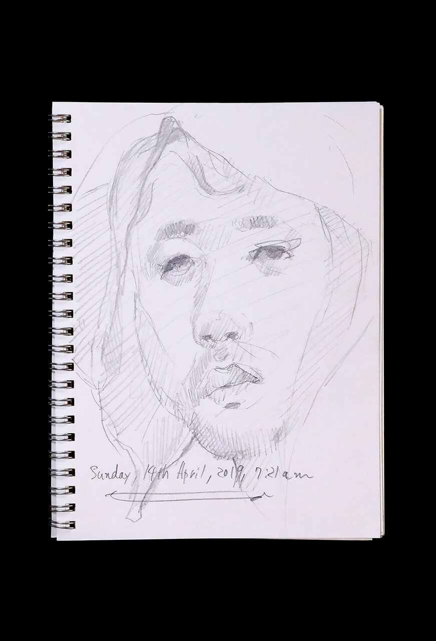 Contemporary artist SHINTAKU Tomoni's 2019/4/14 Self-portrait or pencil drawing