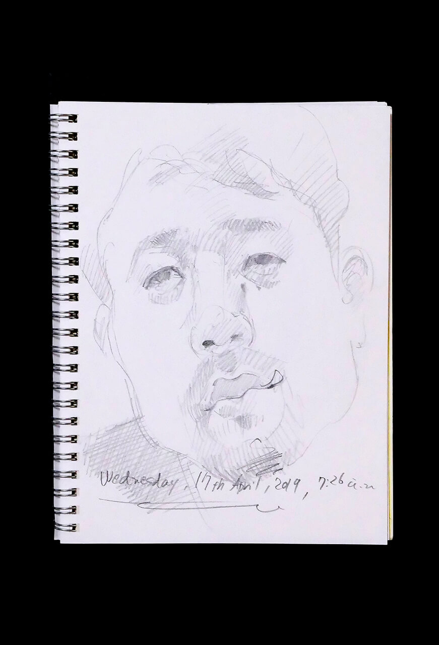 Contemporary artist SHINTAKU Tomoni's 2019/4/17 Self-portrait or pencil drawing