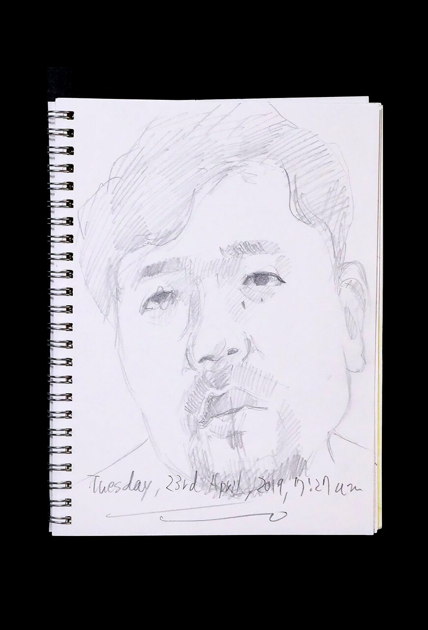 Contemporary artist SHINTAKU Tomoni's 2019/4/23 Self-portrait or pencil drawing