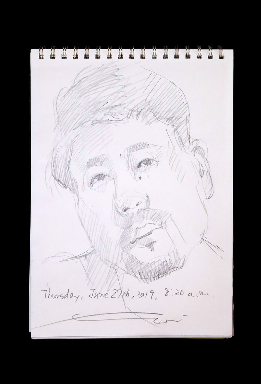 Contemporary artist SHINTAKU Tomoni's 2019/6/27 Self-portrait or pencil drawing