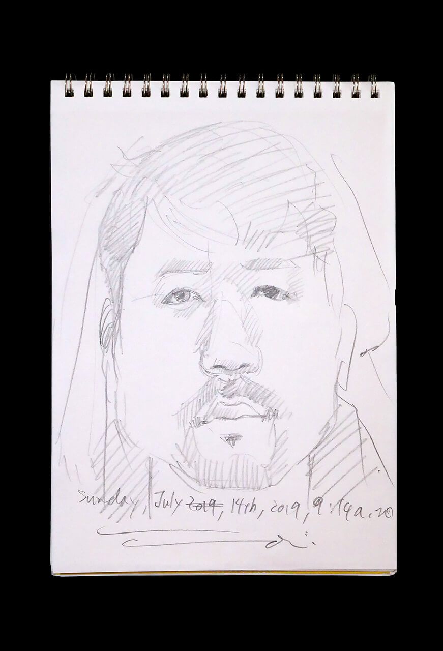 Contemporary artist SHINTAKU Tomoni's 2019/7/14 Self-portrait or pencil drawing