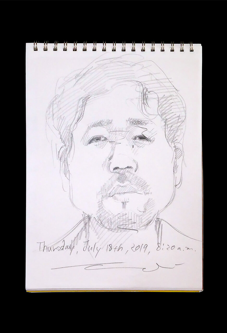 Contemporary artist SHINTAKU Tomoni's 2019/7/18 Self-portrait or pencil drawing