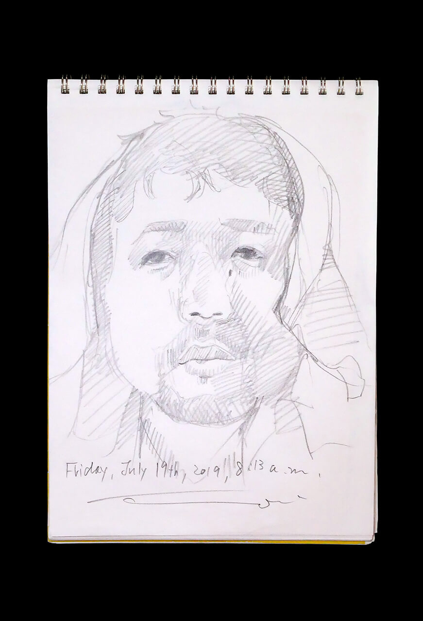 Contemporary artist SHINTAKU Tomoni's 2019/7/19 Self-portrait or pencil drawing