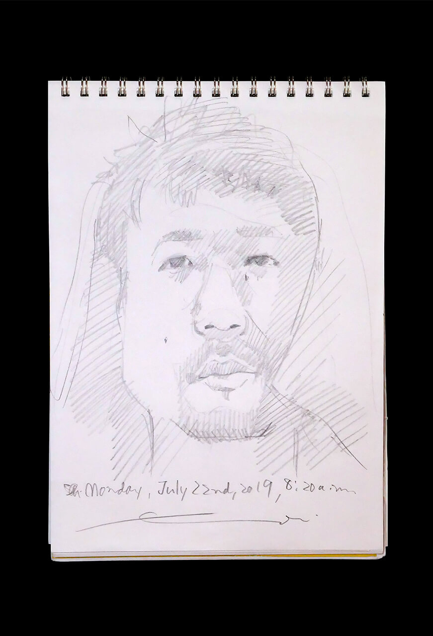 Contemporary artist SHINTAKU Tomoni's 2019/7/22 Self-portrait or pencil drawing