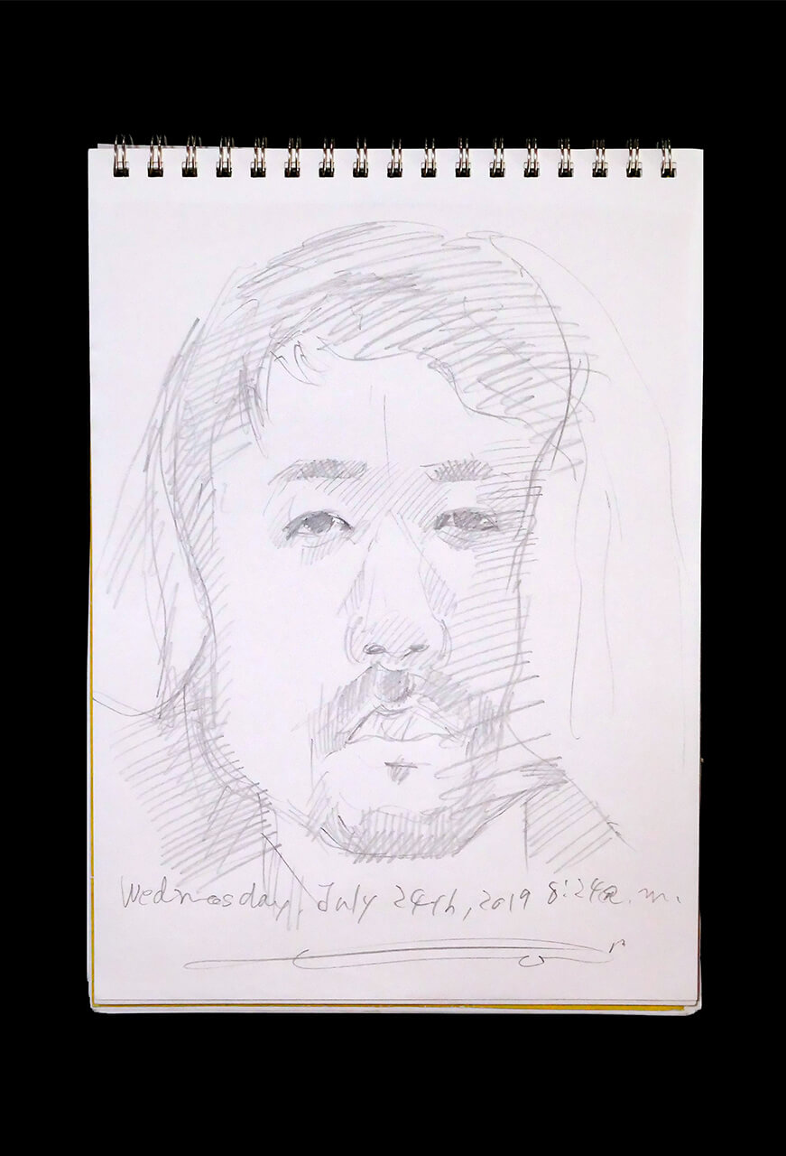 Contemporary artist SHINTAKU Tomoni's 2019/7/24 Self-portrait or pencil drawing