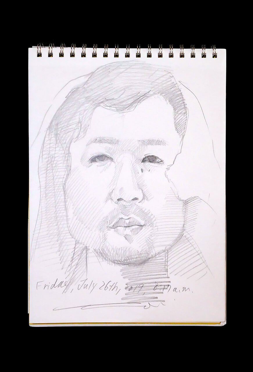 Contemporary artist SHINTAKU Tomoni's 2019/7/26 Self-portrait or pencil drawing
