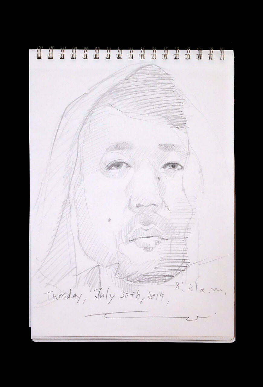 Contemporary artist SHINTAKU Tomoni's 2019/7/30 Self-portrait or pencil drawing
